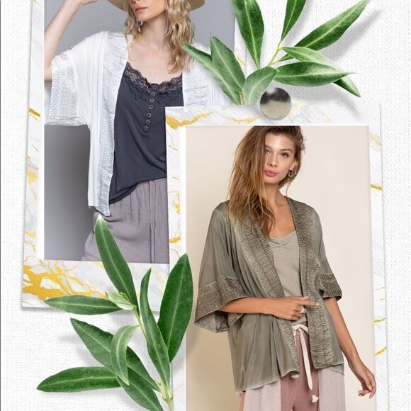 BOHO Embroidered Kimono in Olive - Picture 9 of 16